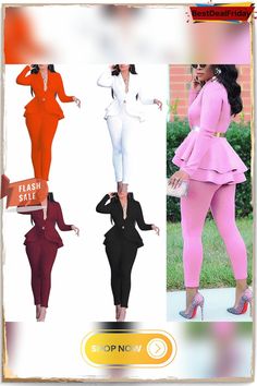 Women's Formal Work Blazer Suit Set Office Outfits Business Jacket Pants Ruffle Solid Color Business Jacket, Formal Blazer, Work Blazer, Business Wear, Knit Blazer, Women Formals, Business Suit, Casual Blazer, Casual Work