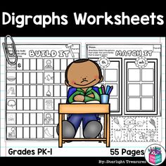 the worksheet for diggraphs worksheets with an image of a boy sitting at his desk