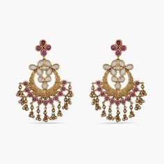 Yadavi Antique Earrings : Buy Online at Tarinka.com - Tarinika Simple Indian Outfits, Indian Traditional Earrings, Buy Jewellery Online, Antique Jewelry Indian, Traditional Earrings, Gold Earrings Designs, Cz Pendant, Antique Necklace, Indian Traditional