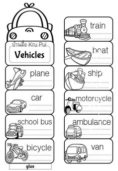 an english worksheet with pictures of vehicles