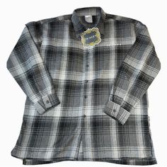 Friends Television Series - Long Sleeve Button Down Flannel Shirt - Size L - Gray Fall Shirt With Button Closure, Gray Shirt With Button Closure For Fall, Plaid Shirt With Buttons For Winter, Classic Gray Shirt For Fall, Classic Gray Fall Shirt, Gray Button-up Shirt For Winter, Winter Shirt With Buttons And Relaxed Fit, Winter Relaxed Fit Shirt With Buttons, Winter Relaxed Fit Shirt