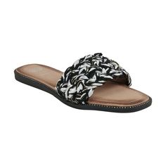 Add a touch of flair to your summer outfits with the Arly sandal by GC Shoes. Its timeless design is enhanced by intricate woven details, adding texture and visual interest. With a padded footbed, these sandals guarantee utmost comfort as you take each step in style. Perfect for warm weather ensembles. Black Sandals With Braided Straps And Round Toe, Black Synthetic Sandals With Braided Straps, Black Sandals With Braided Straps For Summer, Black Sandals With Braided Straps For Vacation, Black Sandals With Braided Straps For The Beach, Black Braided Strap Sandals For Vacation, Black Beach Sandals With Braided Straps, Black Braided Strap Sandals For Beach, Black Sandals With Braided Straps For Spring