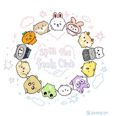 an image of a group of animals with the words spell the feels club written in it