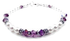 Freshwater Pearl Jewerly: Real Pearl Bracelets Simulated Purple Amethyst in Swarovski Crystal Birthstone Colors Trendy Jewelry Ideas, Real Pearl Jewelry, Stretch Beaded Bracelets Diy, Real Pearl Jewellery, Bridal Party Jewelry, Bridesmaid Pearls, Pearl Bracelets, Freshwater Pearl Jewelry, Bali Silver