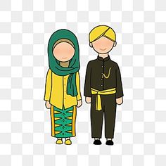 two people standing next to each other wearing muslim clothing, transparent background png and psd