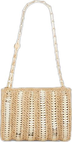 Luxury Rectangular Baguette Bag As Fashion Accessory, Elegant Gold Straw Bag With Gold-tone Hardware, Chic Rectangular Straw Bag, Chic Natural Shoulder Bag, Elegant Rectangular Straw Bag With Chain Strap, Luxury Gold Crossbody Baguette Bag, Rectangular Straw Bag With Chain Strap For Vacation, Elegant Beige Straw Shoulder Bag, Elegant Rectangular Baguette Bag With Braided Handles