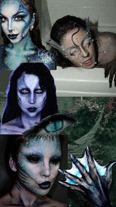 evil siren makeup Dark Mermaid Makeup, Evil Siren, Sea Creature Costume, Siren Makeup, Mermaid Makeup Halloween, Evil Mermaids, Siren Costume, Sea Costume, Halloweenský Makeup