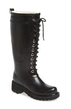 ILSE JACOBSEN WATERPROOF LACE-UP SNOW/RAIN BOOT. #ilsejacobsen #shoes # Boots Nordstrom, Black Knee Boots, Rain Boots Women, Black Lace Up Boots, Lace Up Block Heel, Black Rain Boots, Snow Rain, Ilse Jacobsen, Rubber Boot