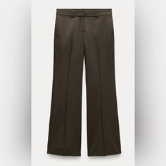 Zara Tailored Flared Pants. Size M. Color Dark Khaki. Flared Pants With A High Frayed Waist With Belt Loops. Side Pockets And Back Welt Pockets. Front Zip, Metal Hooks, And Interior Button Closure. 72% Polyester 27% Viscose 1% Elastane Brown Wide Leg Work Pants For Fall, Brown Fall Work Pants, Stretch Brown Wide Leg Pants For Workwear, Dark Khaki, Flared Pants, Tailored Pants, Metal Hooks, Flare Pants, Welt Pockets