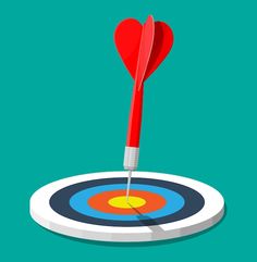 a dart hitting in the center of a target with a heart shaped arrow on it