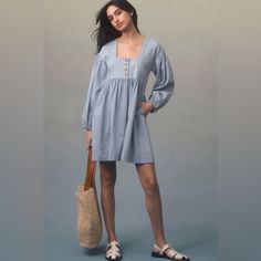 By Anthropologie Long-Sleeve Square-Neck Denim Babydoll Mini Dress 100% Cotton Pullover Styling Pockets Machine Wash Pit To Pit: 18” Waist: 16.5” Length: 33.5” Denim Blue Long Sleeve Mini Dress For Day Out, Long Sleeve Denim Blue Mini Dress For Day Out, Denim Blue Long Sleeve Mini Dress For Summer, Casual Long Sleeve Light Wash Mini Dress, Chic Long Sleeve Denim Dress For Brunch, Chic Long Sleeve Denim Brunch Dress, Casual Light Blue Mini Dress For Daywear, Washed Blue Dresses For Fall Day Out, Summer Long Sleeve Denim Dress For Brunch