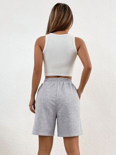 SHEIN EZwear Solid Knot Waist Slant Pocket Shorts | SHEIN USA Summer Cotton Crop Top With Built-in Shorts, Casual Short Crop Top For Loungewear, Casual Short-length Crop Top For Loungewear, Casual Short Length Crop Top For Loungewear, Casual Sleeveless Crop Top With Built-in Shorts, Casual Crop Top With Built-in Shorts, Casual White Short Crop Top, Casual Short Crop Top For Beach, Casual Short Crop Top For Vacation