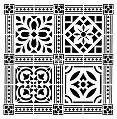 a black and white pattern with four different designs