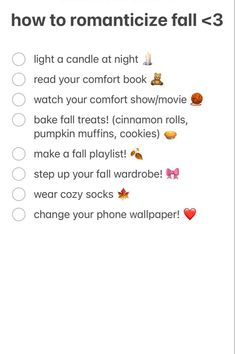 a list with the text how to romanticize fall