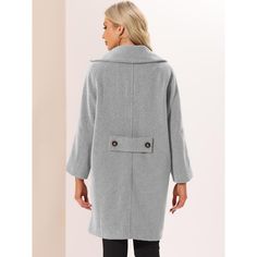 This winter coat features a notch lapel collar and double-breasted details, exuding elegance. Pair it with high heels and a stylish bag for a fashionable look in the winter. Perfect for cool weather, shopping, work, office, outdoor activities, casual outings, and weekends. Machine wash with like colors for easy care. Double-breasted Wool Coat With Pockets, Chic Pea Coat With Pockets For Office, Chic Pea Coat With Double-breasted Fastening And Lapel Collar, Chic Double-breasted Solid Color Pea Coat, Trendy Sweater Coat With Button Closure For Work, Solid Color Pea Coat With Lapel Collar For Office, Office Pea Coat With Lapel Collar In Solid Color, Chic Solid Color Wool Coat For Office, Chic Business Outerwear In Solid Color