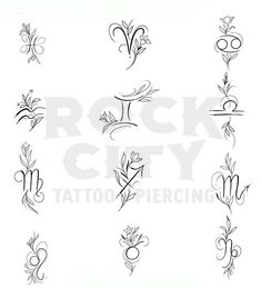 the symbols for tattoos are drawn in black ink on white paper, and each letter has an