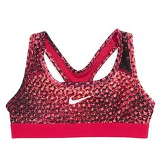 Nike Girls` Pro Classic Allover Print Sports Bra Nwt, Genuine. Brand New With Tag, Unused. Ship With Care.Hlh Rt7 Pink Sporty Cheerleading Activewear, Pink Sporty Activewear For Cheerleading, Pink Athleisure Activewear For Cheerleading, Fitted Pink Tops For Sports, Fitted Pink Tops For Sports Events, Red Nike Activewear For Sports Season, Red Nike Activewear For Gym, Pink Sports Bra For Sports Events, Pink Fitted Top For Cheerleading