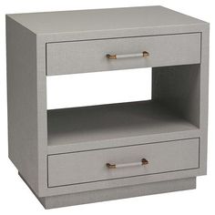 two drawers with one drawer open on each side and the other closed to reveal a white background