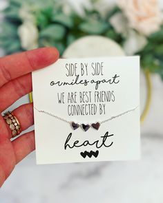 This dainty pink acrylic heart necklace is part of our Best Friend Collection Perfect gift for your sister, or best friend who is just like a sister! Send as a birthday gift or just because! This gift comes with a box and ribbon as well! I would love to personalize this gift for you with a message on the card! You can leave a message in the note to seller box at the check out window or message me! With your purchase you receive: 1 Card that sits inside the box 1 Dainty pink acrylic heart necklac Best Friend Heart, Friend Heart, Pink Heart Necklace, We Are Best Friends, Miles Apart, Gifts For Your Sister, Inside The Box, Pink Acrylic, Pink Acrylics