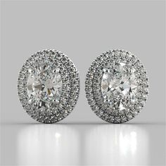 5 Carats Prong Set Oval Double Halo Diamond Stud Earring White Gold | HarryChadEnt.com Diamond Stud Earring, Diamond Earrings Studs Round, Gold Diamond Earrings Studs, White Gold Studs, Halo Earrings, Halo Earrings Studs, Double Halo, Round Diamond Engagement Rings, White Gold Diamond Rings