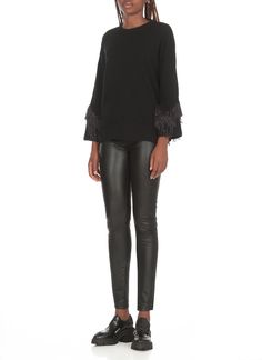 - Black D. Exterior wool sweater for woman - Crew neckline - Long sleeves with fringes - Two side vents at hemComposition: 81% Virgin Wool, 16% Polyester, 3% Polyamide Long Sleeve Tops With Feather Trim For Fall, Elegant Fall Fringe Tops, Elegant Fringe Tops For Fall, Evening Fringe Tops For Fall, Versace Sweatshirt, Versace Shirt, Zegna Shoes, Sweater For Women, Pleats Please Issey Miyake