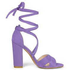 A pair of block-heel sandals feature a simple ankle wrap with a crisscross design. Knot the ties into a pretty bow at the back to make a lasting impression as you walk away. It's easy to go with all outfits, wear them with jeans, trousers, dresses, shorts, or denim. Elevate your body type and make you naturally look comfortable in your skin and body. Faux suede vamp, more textured. Rubber Outsole and ABS heel, anti-slip effectively. Moderate heel height, makes you feel more comfortable. Chic Adjustable Block Heels With Wrapped Heel, Party Strappy Block Heels With Wrapped Heel, Party Sandals With Stacked Heel And Ankle Tie, Spring Ankle Strap Heels With Crisscross Straps, Spring Sandals With Wrapped Heel And Cross Strap, Spring Heels With Crisscross Ankle Straps, Spring Cross Strap Sandals With Wrapped Heel, Chic Ankle Tie Sandals, Cross Strap Heels For Spring Party