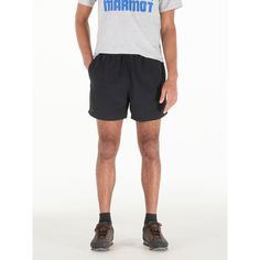 Hike to the lake and take the plunge in the Men's Juniper Springs 5 Short. Cut from recycled nylon and treated with a water-resistant coating, these athletic shorts dry off quick so you're not dripping wet on the hike back home. A UPF of 50 means you'll stay protected on sunny days in wild places. | Marmot Men's Juniper Springs 5 Short in Black Size: Large Sporty Swim Trunks With Built-in Shorts For Outdoor Activities, Sporty Shorts For Trail Running In Summer, Sporty Trail Running Shorts For Summer, Sporty Summer Trail Running Bottoms, Sporty Summer Bottoms For Trail Running, Casual Athletic Shorts For Trail Running In Summer, Black Swim Trunks With Built-in Shorts For Outdoor Activities, Moisture-wicking Shorts For Trail Running In Summer, Athleisure Bottoms For Trail Running In Summer