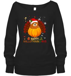 a women's black sweatshirt with an image of a turkey wearing a santa hat