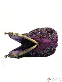 BirdinBag - Chic Beaded Embroidered Mini Evening Bag with Kiss Lock Closure Purple Embroidered Bag For Gift, Purple Beaded Bag For Gift, Purple Beaded Bag As Gift, Purple Beaded Bags For Gifts, Beaded Purple Bag For Everyday Use, Purple Beaded Bags For Everyday Use, Purple Beaded Bag For Everyday Use, Embellished Purple Evening Bag, Purple Embellished Evening Bag