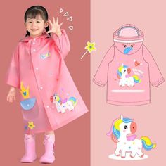 Girl's Clothing picture color 16 / S-M(90-105CM) Kids Raincoat Waterproof Rain Coat Outfits, Summer Outerwear, Kids Outwear, Girls Raincoat, Raincoat Outfit, Unicorn Outfit, Raincoat Kids, Waterproof Rain Jacket, Wet Clothes