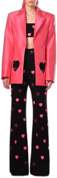 Jean Louis Sabaji, Crop Top And Pants, Open Coat, Pant Suit, Pink Blazer, Pink Jacket, Black Blazers, Full Sleeve, Flare Pants