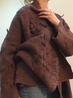 Women Oversized Hand Felted Brown Jacket Nuno Felt Coat | Etsy Georgia Felted Clothes, Art Coat, Felt Coat, Felt Jacket, Artist Bag, Felt Fashion, Nuno Felt, Wet Felt, Unique Clothing