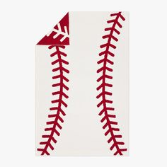 a red and white baseball themed towel on a white background, with the letter y in the center