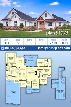 the floor plan for this home is shown in blue and white, with two levels to each