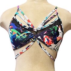 Express Swim Floral Mesh Swimsuit Top Bikini Adjustable Straps Clasps In Back Accent Tie Removable Padding Mesh And Strappy Details Size L New Multicolor Tankini With Built-in Bra For Beach, Tropical Multicolor Swimwear With Built-in Bra, Multicolor Strappy Swimwear For Vacation, Multicolor Strapped Swimwear For Vacation, Multicolor Strappy Swimwear For Pool, Multicolor Strapped Swimwear For Pool, Spring Beachwear Swimwear With Crisscross Straps, Spring Beach Swimwear With Straps, Spring Vacation Swimwear With Crisscross Straps