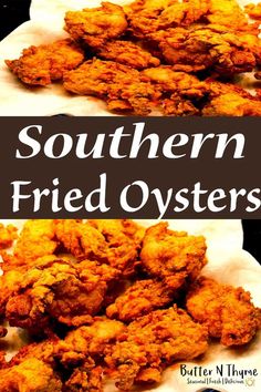 southern fried oysters on plates with text overlay