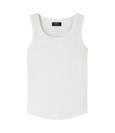 - Straight cut. - Wide neckline. - Wide straps. - A.P.C. logo over the heart. - 100% organic cotton. Cotton Tops With Wide Straps For Everyday, Stretch Cotton Tops With Wide Straps, Cotton Tops With Wide Straps And Stretch, Everyday White Cotton Vest, Classic White Tank Top For Everyday, White Cotton Scoop Neck Vest, Classic Summer Tops With Tank Straps, Classic White Cotton Tank Top, Basic Cotton Vest With Tank Straps