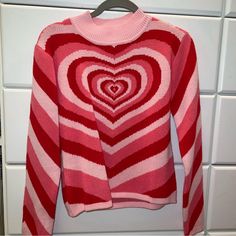 Colorful Natalie Heart Sweater Size S New Without Tags Cute Heart Graphic Sweater For Winter, Cute Winter Sweater With Heart Graphic, Fitted Heart Print Sweater For Fall, Fitted Winter Top With Heart Print, Cute Heart Print Tops For Winter, Trendy Heart Print Tops For Winter, Winter Heart Graphic Sweater, Trendy Red Heart Sweater, Winter Sweater With Heart Graphic