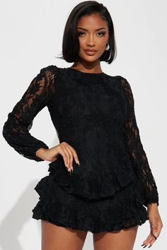 Daisy Lace Mini Dress - Black | Fashion Nova, Dresses | Fashion Nova Mini Dresses Black, Black Lace Mini Dress, Dress High Neck, Flowy Mini Dress, Mob Wife, High Neck Long Sleeve, Lace Mini Dress, Mini Black Dress, Active Wear For Women