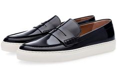 POLISHED LEATHER SLIP-ON SNEAKERS Black Slip On Vans Outfit, Casual Leather Shoes, Mens Shoes Casual Sneakers, College Style, Loafer Sneakers, Manish