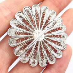 925 Sterling Silver Vintage Filigree Floral Design Pin BroochWeight: 8.0gWELCOME TO PAWN SHOPWe are an actual pawn shop and have been in business for over 25 years.Since 1990, our establishment has been serving a variety of clients by providing them with short term cash solutions and options of liquidity regarding their treasured heirlooms.Acknowledging that today′s customers are very sophisticated and are looking for a variety of investments, our acquisitions are hand-picked for our special cli Classic Silver Filigree Brooches, Classic Silver Brooches With Intricate Design, Silver Filigree Brooch For Formal Occasions, Formal Silver Filigree Brooches, Silver Filigree Brooch For Anniversary, White Gold Brooches With Intricate Design As Gift, White Gold Brooches With Intricate Design For Gift, Gift White Gold Brooches With Intricate Design, Traditional Silver Brooches For Formal Occasions