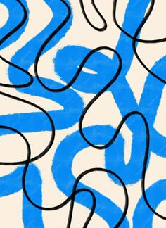 an abstract painting with blue and black lines