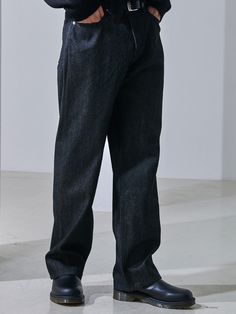 Editor's notesIt is a casual and basic denim pant. The pant features basic five pocket design and straight wide fit silhouette. The pant is made of raw denim jean finished without washing process.- Nickel button- YKK zipper- Side pockets- Vegan leather tapMeasurements(in.)28(S) / 30(M) / 32(L) / 34(XL)- Waist: 15 in. / 16 in. / 17 in. / 18 in.- Thigh: 12.9 in. / 13.4 in. / 13.9 in. / 14.3 in.- Front Rise: 11.4 in. / 11.8 in. / 12.2 in. / 12.6 in.- Hem: 8.9 in. / 9.3 in. / 9.6 in. / 10 in.- Lengt Urban Style Selvedge Jeans With Relaxed Fit, Urban Selvedge Straight Leg Jeans, Relaxed Fit Jeans For Work With Standard Cut Leg, Relaxed Fit Jeans For Workwear, Streetwear Jeans With Straight Fit And Standard Cut Leg, Straight Fit Jeans For Streetwear With Standard Cut Leg, Denim Blue Straight Pants With Relaxed Fit, Straight Leg Rigid Denim Pants For Streetwear, Urban Selvedge Bottoms With Straight Hem