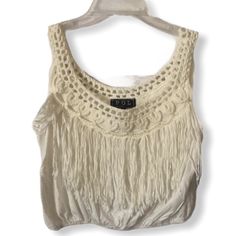 Nip Pol Cream Boho Style Fringe Festival Tank Crop Womens Size Large This Adorable Cream Colored Crop Top Is Made From Super Soft Material. It Is Fringy And Crocheted And Wonderful! It Is The Perfect Boho Look For Festivals This Summer! This Is A Size Large, But I Do Have Other Sizes - Check My Other Listings. It Is Brand New In Packaging, But Pol Doesn’t Individually Tag As They Leave This For The Boutiques That Sell. White Fringe Crochet Top For Summer, Summer Cotton Blouse With Fringe, Summer Cotton Fringe Blouse, Fitted Summer Tops With Fringe, Spring Cotton Crochet Top With Fringe, Fitted White Tops With Fringe, White Fitted Fringe Tops, Summer Cotton Crochet Top With Fringe, Hot Crop Tops