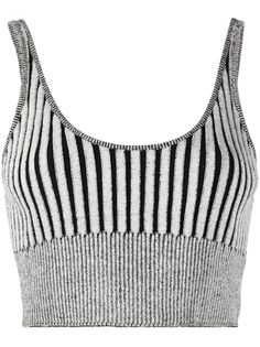 knitted cotton-silk cropped top from JOHN ELLIOTT featuring charcoal grey, jet black, cotton-silk blend, knitted construction, scoop back, U-neck, sleeveless, cropped and ribbed hem. Silver Crop Top, Patchwork Crop Top, Silk Crop Top, Grey Crop Top, John Elliott, Ribbed Knit Top, Iconic Bags, Demi Fine Jewelry, Knit Crop Top