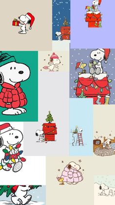 snoopy christmas wallpaper with many different pictures