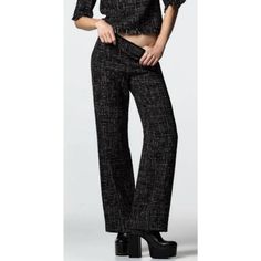 Zara Textured Wide Leg Pants. New With Tag. Size L. Ref. 7149/252 Low Rise Wide Leg Pants. Frayed Trim. Hidden In-Seam Zip Closure. 46% Acrylic 32% Polyester 20% Cotton 2% Viscose Waist - 16", Rise-10.5", Inseam-33" (All Measurements Are Approximate). Modern Black Pants For Party, Modern Black Party Pants, Casual Zara Wide Leg Office Pants, Zara Casual Wide Leg Office Pants, Trendy Zara Office Pants, Trendy Zara Pants For Office, Trendy Formal Zara Pants, Casual Evening Trousers, Trendy Formal Pants From Zara