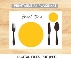 the printable placemat is designed to look like a plate with utensils