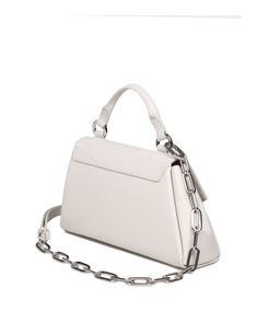 External: 100% Calfskin Internal: 100% Polyester Chic Top Handle Shoulder Bag With Silver-tone Hardware, Leather Satchel With Chain Strap For Office, Office Leather Satchel With Chain Strap, Office Bags With Chain Strap And Double Handle, Chic Daily Flap Bag With Silver-tone Hardware, Chic Flap Bag With Silver-tone Hardware For Daily Use, Leather Flap Bag With Chain Strap For Shopping, Chic Top Handle Flap Bag With Silver-tone Hardware, Chic Satchel Flap Bag With Silver-tone Hardware