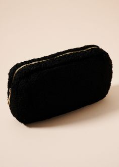 Teddy Cosmetic Pouch - Black-Hand In Pocket Elegant Compact Bag With Zipper, Elegant Compact Bag With Zipper Closure, Luxury Black Pouch With Zipper Closure, Compact Black Cosmetic Bag For Everyday Use, Compact Black Cosmetic Bag, Compact Black Bags With Zipper Closure, Compact Black Bag With Zipper Closure, Black Rectangular Pouch With Zipper Closure, Black Rectangular Pouch With Zipper